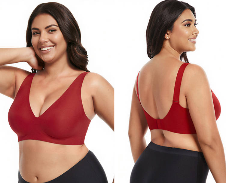 Seamless Wireless Deep V Full Coverage Soft Nylon Comfort Bra