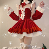 Christmas New Style Red Velvet Cute Dress Set