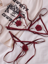 Valentine's Red Rose Pearl Bra Set