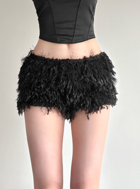 Fluffy Textured Fringe Mini Shorts