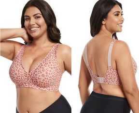 Leopard Seamless Wireless Deep V Full Coverage Soft Nylon Comfort Bra