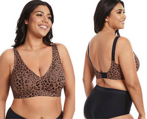 Leopard Seamless Wireless Deep V Full Coverage Soft Nylon Comfort Bra