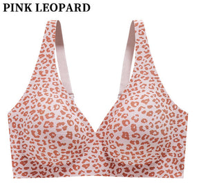 Leopard Seamless Wireless Deep V Full Coverage Soft Nylon Comfort Bra