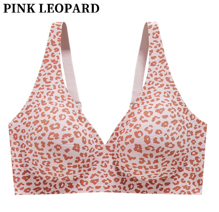 Leopard Seamless Wireless Deep V Full Coverage Soft Nylon Comfort Bra