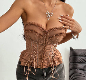 Sexy Ruffled Strapless Corset Top