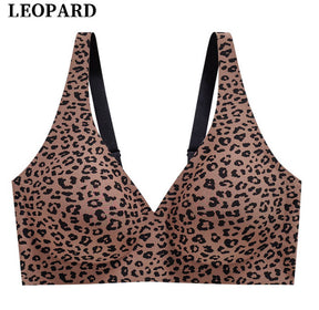 Leopard Seamless Wireless Deep V Full Coverage Soft Nylon Comfort Bra