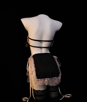 Vintage Sexy Lace Trim Cami Open Crotch Dress Lingerie With Socks