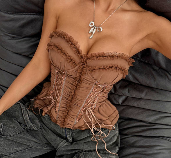 Sexy Ruffled Strapless Corset Top