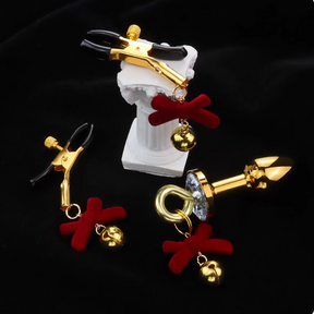 Cute SM Nipple Clamps With Bell And Red Bow