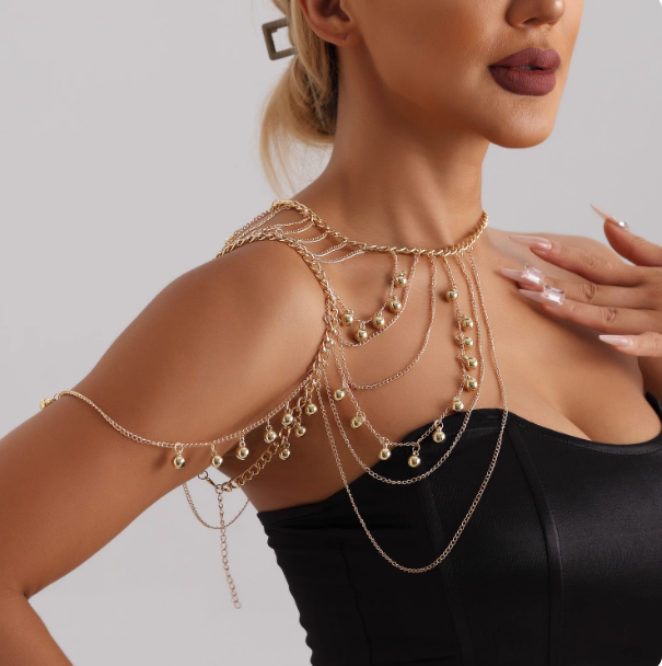 Gold Multi-Layer Body Chain With Beads
