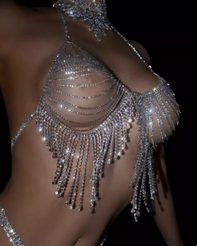Rhinestone Fringe Chain Bralette