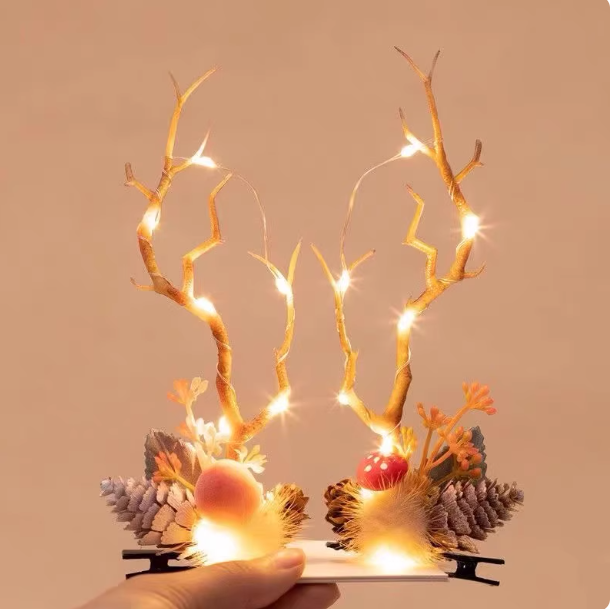 Christmas Light-Up Antler Hair Clip Headband