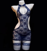 Sexy Lace Perspective Cheongsam Lingerie Set with Open-Crotch Design
