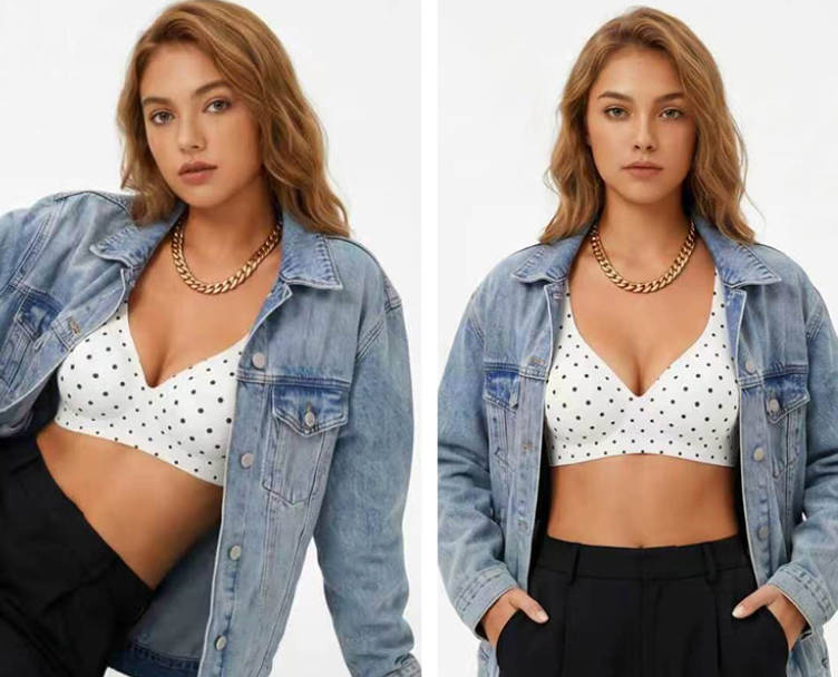 Polka Dot Seamless Wireless Deep V Full Coverage Soft Nylon Comfort Bra