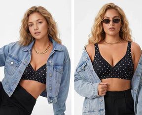 Polka Dot Seamless Wireless Deep V Full Coverage Soft Nylon Comfort Bra