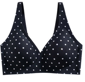 Polka Dot Seamless Wireless Deep V Full Coverage Soft Nylon Comfort Bra