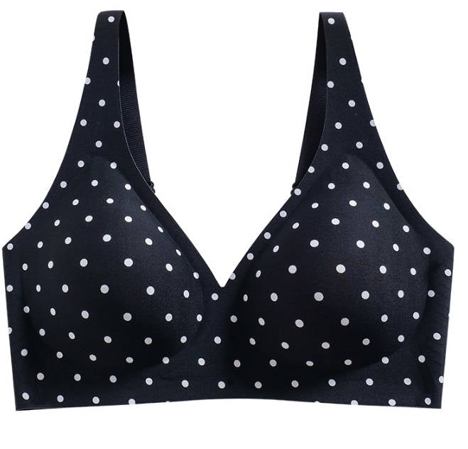 Polka Dot Seamless Wireless Deep V Full Coverage Soft Nylon Comfort Bra