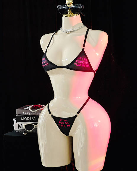 Women Letter Print Flirty Sexy Lace-up Bikini Lingerie Set