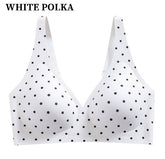 Polka Dot Seamless Wireless Deep V Full Coverage Soft Nylon Comfort Bra