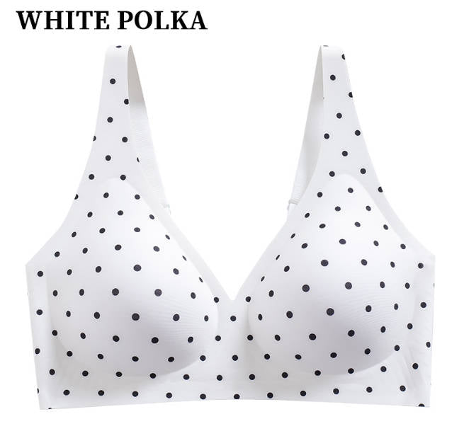 Polka Dot Seamless Wireless Deep V Full Coverage Soft Nylon Comfort Bra