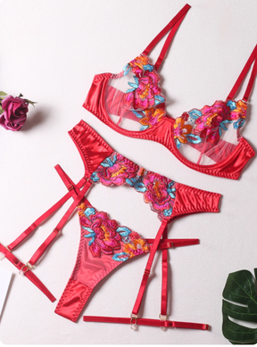 Floral Embroidered Sheer Bikini Set