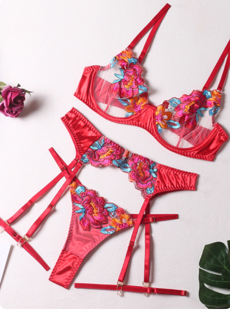 Floral Embroidered Sheer Bikini Set