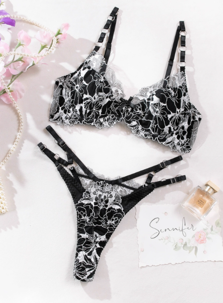 Black & White Floral Lace Bikini Set