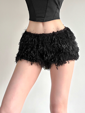 Fluffy Textured Fringe Mini Shorts