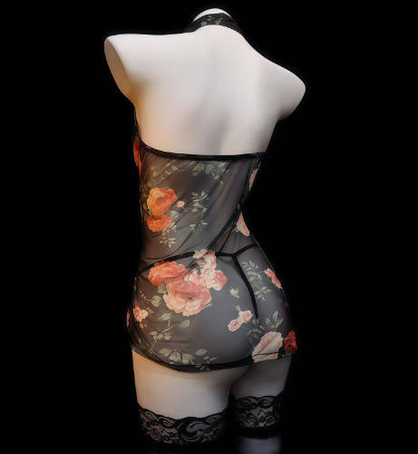 Sexy Vintage Sheer Cheongsam Tempting Forbidden Uniform Costume Lingerie