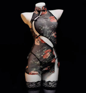 Sexy Vintage Sheer Cheongsam Tempting Forbidden Uniform Costume Lingerie