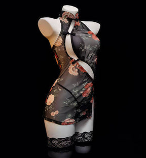 Sexy Vintage Sheer Cheongsam Tempting Forbidden Uniform Costume Lingerie
