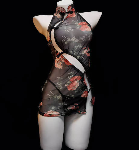 Sexy Vintage Sheer Cheongsam Tempting Forbidden Uniform Costume Lingerie