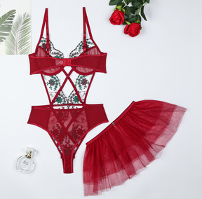 Detachable Heavy Embroidery Lace Sexy Bodysuit