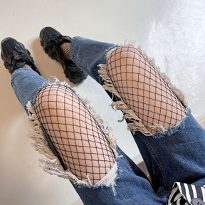Fishnet Stockings & Black Sheer Tights in JK Style