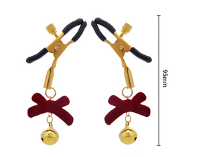 Cute SM Nipple Clamps With Bell And Red Bow