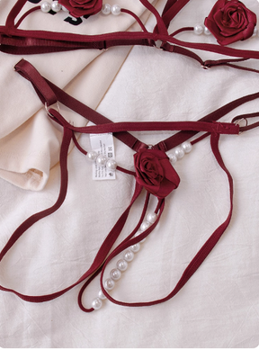 Valentine's Red Rose Pearl Bra Set