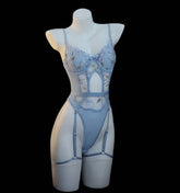 French Lace Sheer Bodysuit with Garter Floral Pure Desire Lingerie