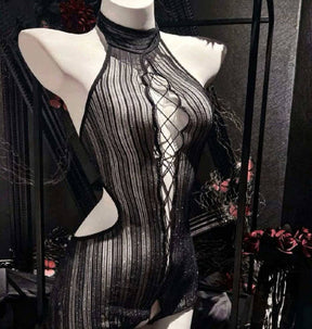 Women Lace-up Sexy Bodycon Hollow Out Purple Nightdress Romper