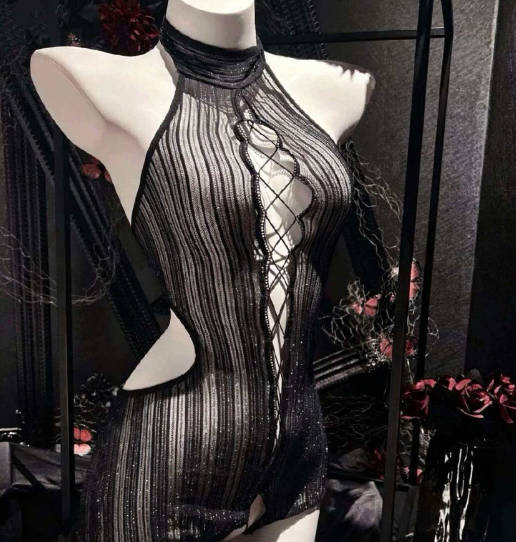 Women Lace-up Sexy Bodycon Hollow Out Purple Nightdress Romper