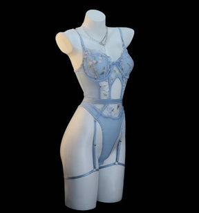 French Lace Sheer Bodysuit with Garter Floral Pure Desire Lingerie