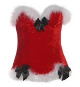 Christmas Red Velvet Bow Fur Strapless Top
