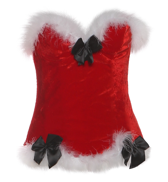 Christmas Red Velvet Bow Fur Strapless Top