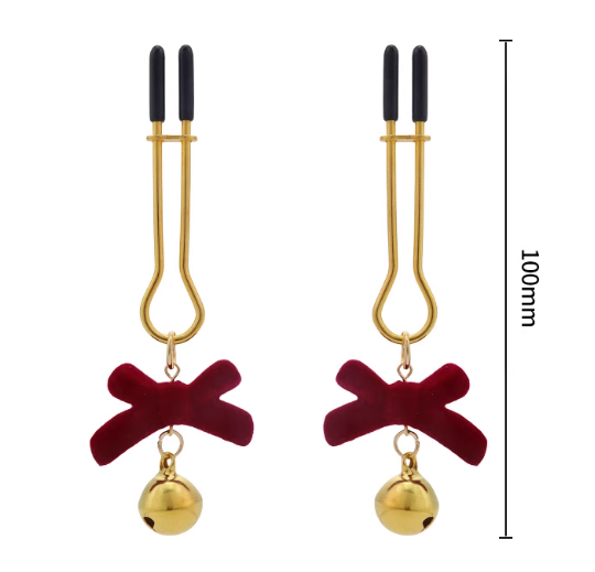 Cute SM Nipple Clamps With Bell And Red Bow