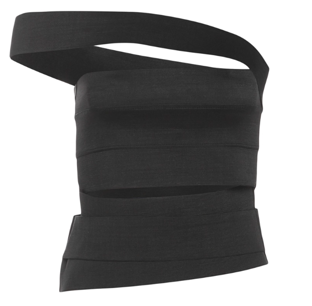 Black Asymmetric Cutout Off-Shoulder Crop Top