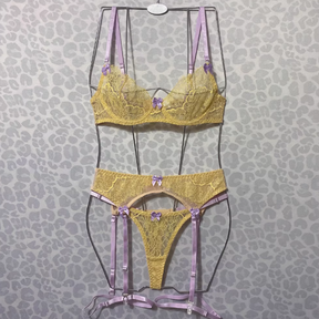 Yellow Lace French Underwire Lingerie Set