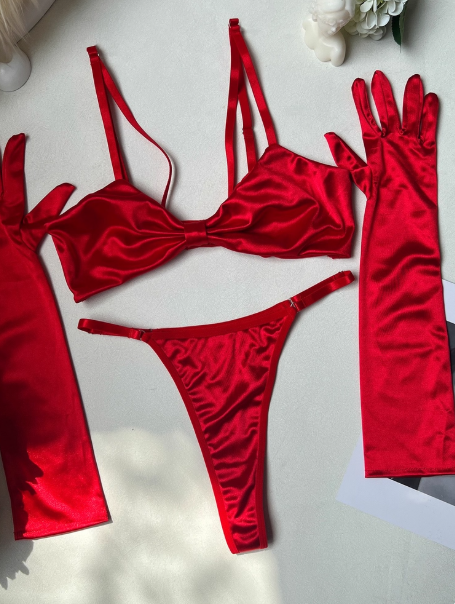 Fashionable Christmas Lingerie Set with Gloves