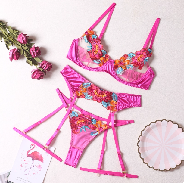 Floral Embroidered Sheer Bikini Set