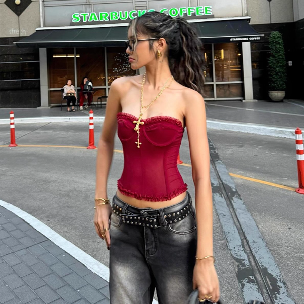 Ruffled Strapless Corset Top