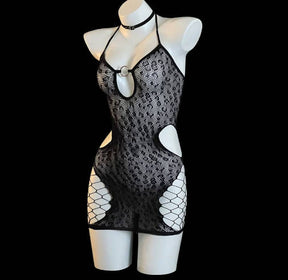 Sexy Mesh Bodycon Crotchless Hollow-out Tear-away Dress