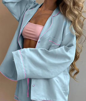 Baby Blue Cotton Soft Cardigan Two-Piece Loungewear